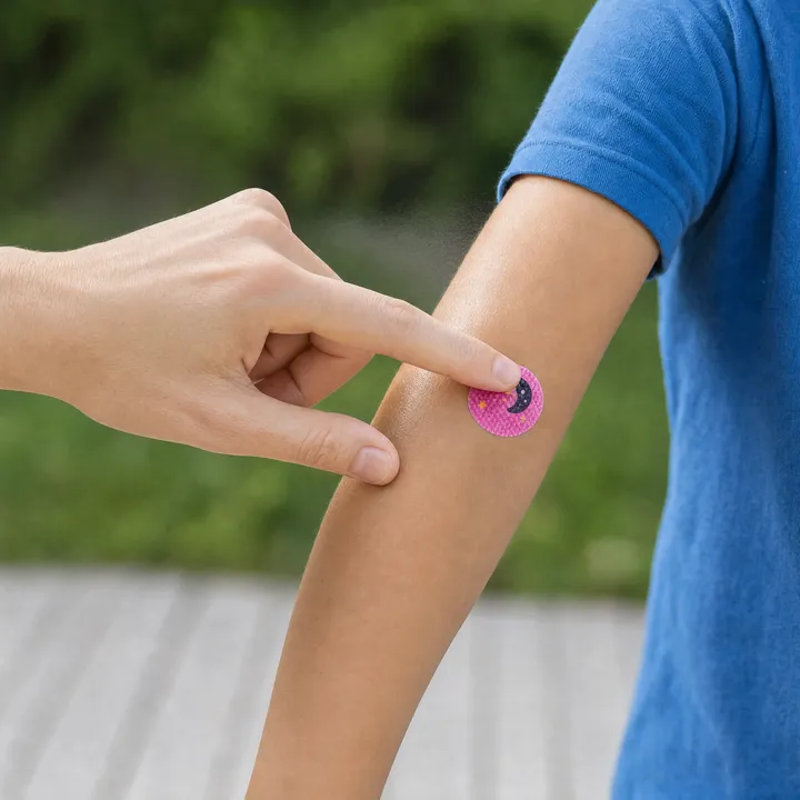 Child with a Luna mosquito repellent patch on their arm