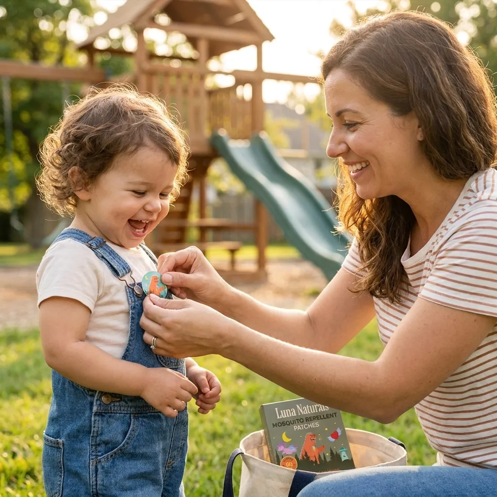 Parent applying Luna Natural patch at the playground